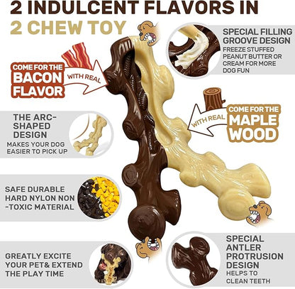 2 Pack Dog Chew Toys for Aggressive Chewers,Boredom and Stimulating Best Dog Toys for Medium/Large Breed,Tough Almost Indestructible Dog Bones for Teeth Cleaning and Training