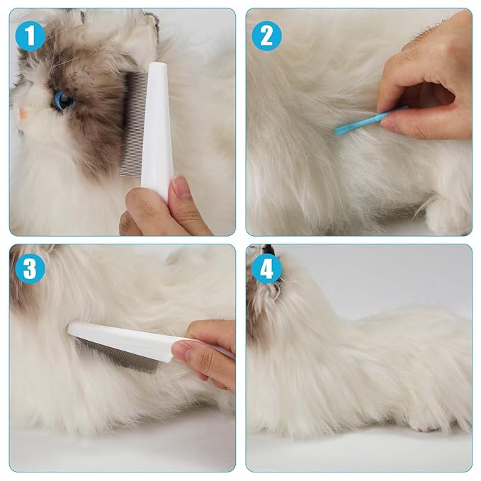 2pcs Pet Combs & 2pcs Tick Removal Tool, Fine-Tooth Flea Comb Tear Stain Removal Multifunctional Magic Pet Hair Cleaning Grooming Tools with Stainless Steel Teeth for Cats and Dogs