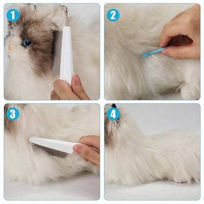 2pcs Pet Combs & 2pcs Tick Removal Tool, Fine-Tooth Flea Comb Tear Stain Removal Multifunctional Magic Pet Hair Cleaning Grooming Tools with Stainless Steel Teeth for Cats and Dogs