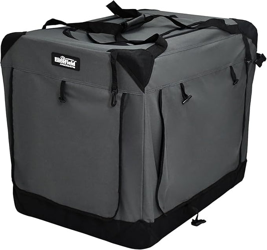 EliteField 4-Door Folding Soft Dog Crate with Curtains, Carrying Bag and Fleece Bed (2 Year Warranty), Indoor & Outdoor Pet Home (42" L x 28" W x 32" H, Gray+4 Door Curtains)