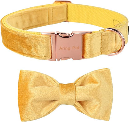 ARING PET Bowtie Dog Collar-Velvet Dog Collars with Detachable Bowtie, Adorable&Soft Yellow Dog Collar.