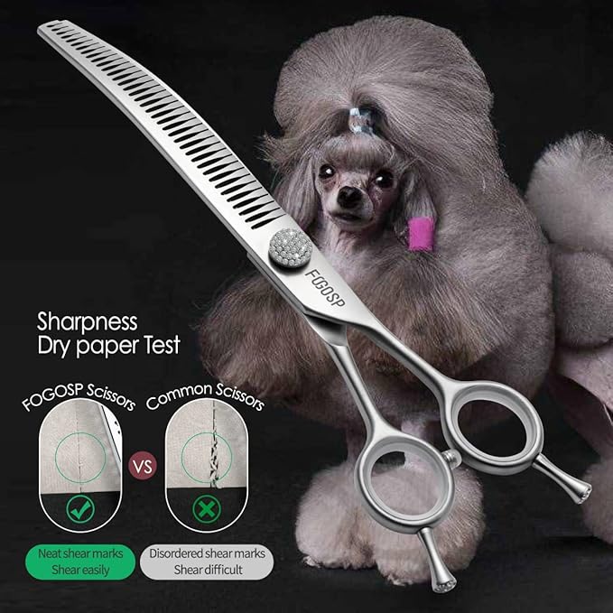 7.5'' Curved Chunkers Shears for Dog Grooming Professional Magic Dog Grooming Scissors with Big Artificial Diamonds 35 Teeth for Large Dog(7.5 in, Curved Chunkers)