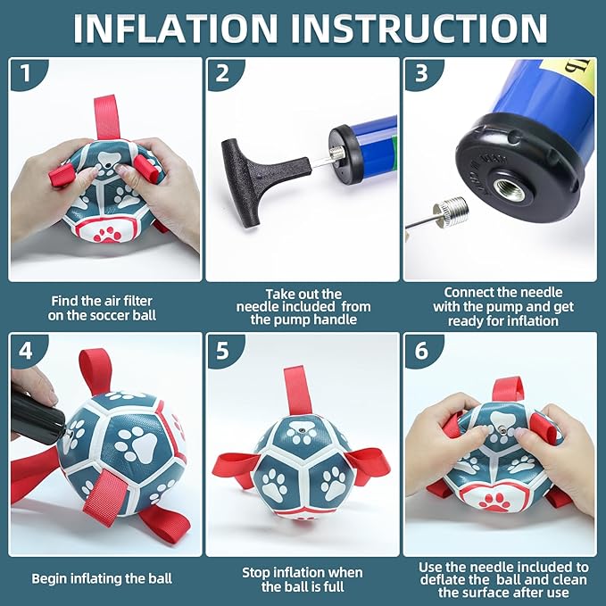 QDAN Dog Toys Soccer Ball with Straps, Outdoor Interactive Dog Toys for Tug of War, Puppy Birthday Gifts, Dog Tug Toy, Dog Water Toy, Durable Dog Balls for Small Dogs - Blue&Red（5 Inch）