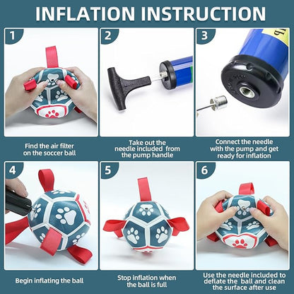 QDAN Dog Toys Soccer Ball with Straps, Outdoor Interactive Dog Toys for Tug of War, Puppy Birthday Gifts, Dog Tug Toy, Dog Water Toy, Durable Dog Balls for Small Dogs - Blue&Red（5 Inch）