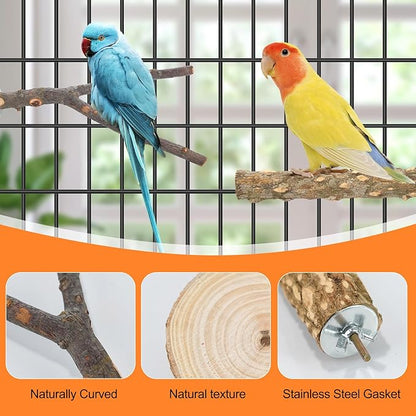Bird Perch Stand, Pole Standing Natural Wood Bird Perch Set 7PCS Paw Grinding Fork Parrot Cage Branch with Rope Cage Accessories Toys for Parakeets, Cockatiels, Conure, Budgies (Brown 1)