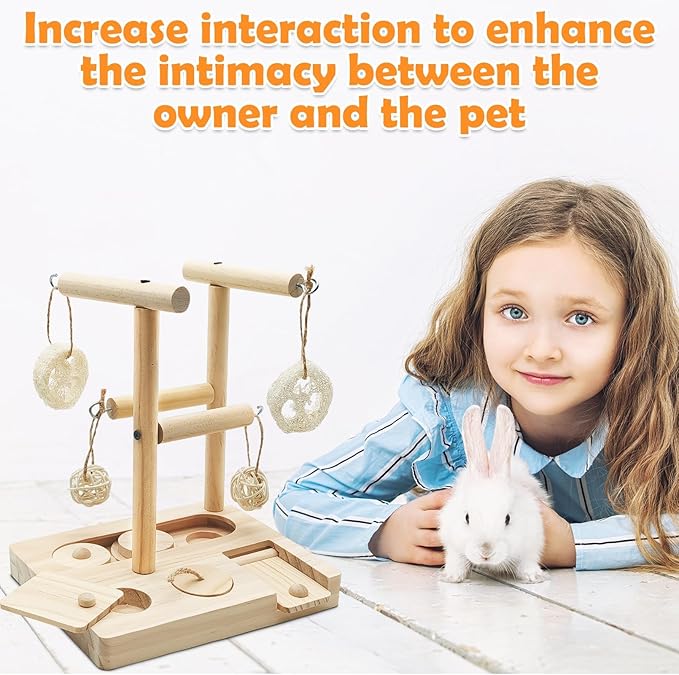 PINVNBY Guinea Pig Foraging Toys with Shelf Hamsters Interactive Enrichment Toys Bunny Wooden Puzzle Snuffle Toy Small Animals Treats Dispenser for Rabbit Chinchillas Rats and Gerbils