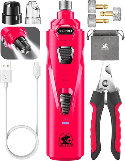 Dog Nail Trimmers with 3 Grinding Wheels Pet Dog Nail Clipper Kit for Large Medium Dogs Cats Small Animal Nail Care Chrome-red