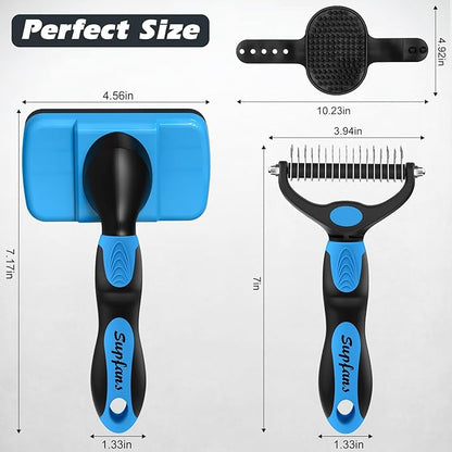 3PCS Dog Brush I Dog Brush for Shedding I Deshedding Dog Brush I Dog Bath Brush I Slicker Brush For Dogs I Dog Comb I Premium Pet Supplies (Blue Black)