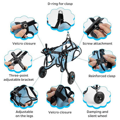 New Adjustable Small Dog Wheelchair for Back Legs, Walking Pets Dog Wheelchair, Doggy Wheelchair with Disabled Hind Legs, Mobility Aids for Small Pets Hind Limbs, Dog Carts with Wheels,Light Weight,XS