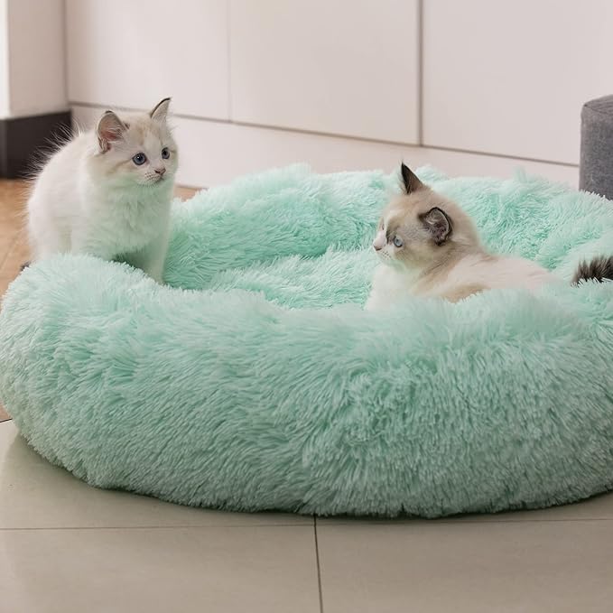 Anti Anxiety Round Fluffy Plush Faux Fur Warm Washable Dog Bed & Cat Bed, Original Bed for Small Medium Large Pets,Used to Relieve Joints and Improve Sleepï¼20"/24"/27''ï¼ (27", Light Green)