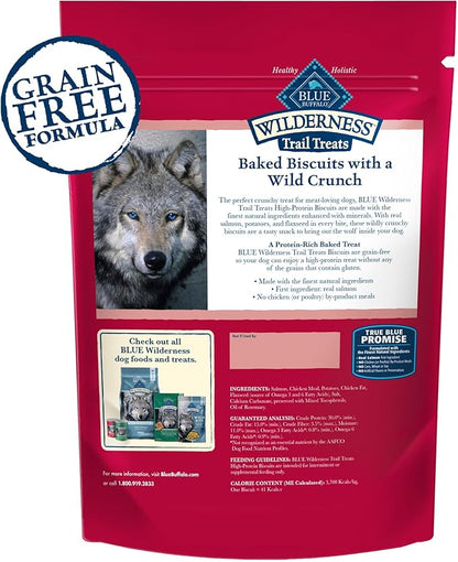 Blue Buffalo Wilderness Trail Treats High Protein Grain Free Crunchy Dog Treats Biscuits, Salmon Recipe 10-oz Bag