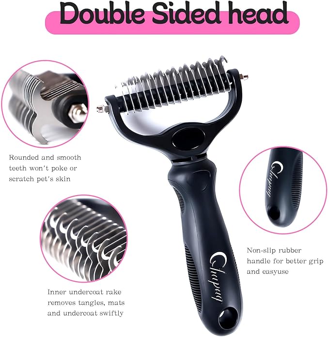 Professional Hair Dog Removal Tool Pet Grooming Brush Metal Comb, Cat Dog Removal Tool, Long Pet Brush Dog Brush metal cat comb long deshedding brush (Black)