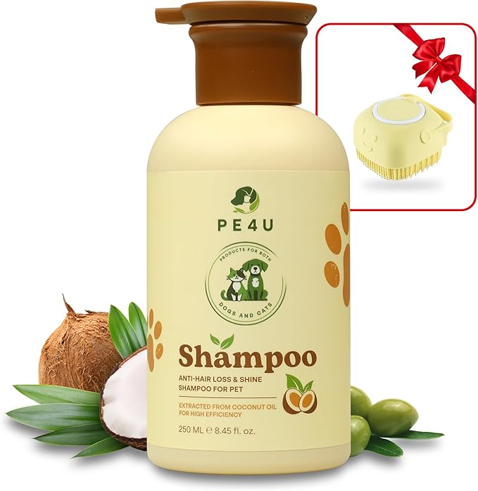 Natural Pet Shampoo for Dogs & Cats – Smooth Coat, Reduce Shedding & Odor Control – Coconut & Olive Oil Formula - Safe for Sensitive Skin, Hypoallergenic, Relieve Dry Skin - [1 Box + Gift]