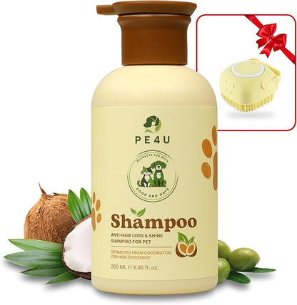 Natural Pet Shampoo for Dogs & Cats – Smooth Coat, Reduce Shedding & Odor Control – Coconut & Olive Oil Formula - Safe for Sensitive Skin, Hypoallergenic, Relieve Dry Skin - [1 Box + Gift]