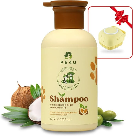 Natural Pet Shampoo for Dogs & Cats – Smooth Coat, Reduce Shedding & Odor Control – Coconut & Olive Oil Formula - Safe for Sensitive Skin, Hypoallergenic, Relieve Dry Skin - [1 Box + Gift]
