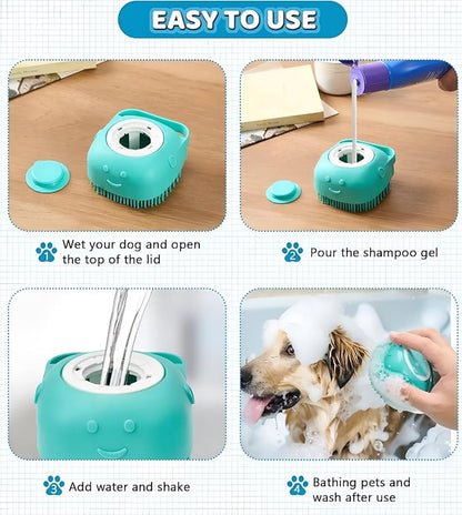 3-Pack Dog Bath Brush with Shampoo Dispenser  Silicone Dog Scrubber for Bathing & Grooming, No-Slip Handle, Deep Cleaning & Shedding Tool, Pet Massage Brush for Small & Large Dogs
