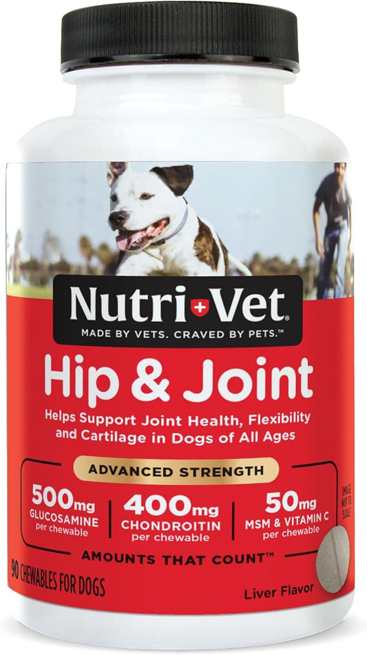 Nutri-Vet Hip & Joint Chewable Dog Supplements - Formulated with Glucosamine & Chondroitin for Dogs - 90 Count