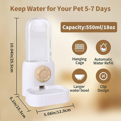 20oz No Drip Dog Water Bottle, Gravity Dog Water Bowl Dispenser for Cage, Small Animal Water Bottle for Bunny Chinchilla Waterer (White)