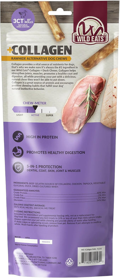 Collagen Chews for Dogs, Stick Dog Treat for Medium & Large Dogs (10" 3ct, Real Duck) - Dog Chews Long Lasting, Rawhide Free, Low Fat, Grain Free Retriever Rolls