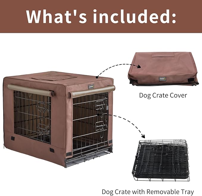 DONORO Dog Crates Kit for Small Size Dogs Indoor with Dog Crate Cover, Double Door Dog Kennels & Houses for Puppy and Cats, Collapsible Metal Contour Dog Cages (30-Inch Kit)