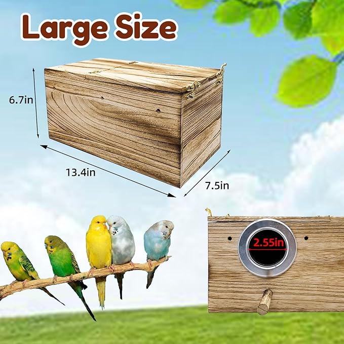 Tfwadmx Cockatiel Nesting Box Bird Nest Box Wood Bird House for Cage Parrot Breeding Boxes for Conures and Other Medium Sized Birds 13.4" x 7.5" x 6.7"