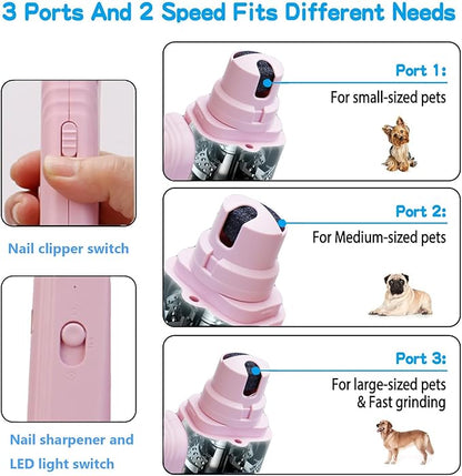 Dog Nail Grinder & Nail Clippers 2-in-1 Upgrade, Professional Electric Rechargeable Pet Nail Trimmer Painless Claw Grooming and Smooth, for Small, Medium, Large Dogs & Cats (White, Electric)