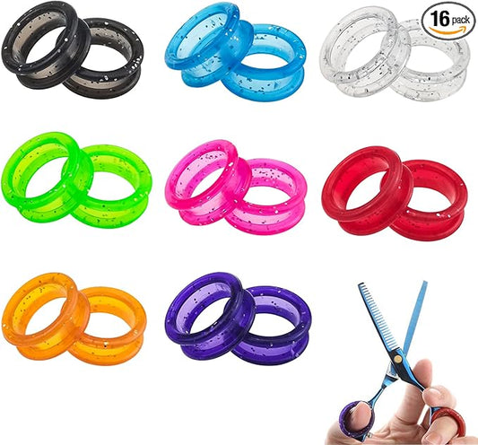 16 PCS Soft Silicone Scissors Finger Rings Dog Grooming Pet Shears Ring Thumb Inserts Finger Protector Ring Scissor Accessories for Barber Dog Hair Cutting Scissors (8 Colors)