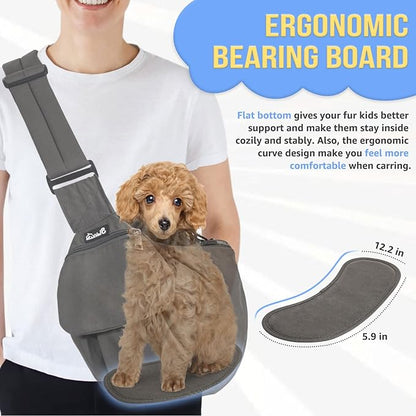 SlowTon Dog Carrier Sling - Hard Bottom Support Dog Carriers for Small Dogs with Adjustable Padded Shoudler Strap, Dog Purse for Puppy Cat Pet with Drawstring Opening Storage Zipper Pockets (Grey)