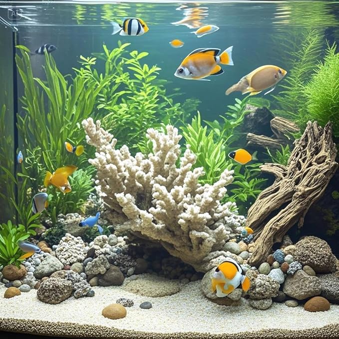 Crushed Coral for Freshwater Aquarium,Fish Tank Crushed Coral Ph Aquarium Bio Filter Media Bag Media Reusable Aquarium Filter (500g)