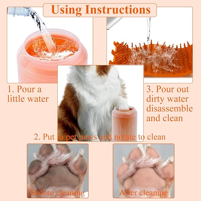 Dog Paw Cleaner Portable, Mudbuster Dog Paw Washer, Dog Foot Cleaner Cup Pet Cleaning Brush Feet Cleaner for Large Medium Breed Dogs, Orange