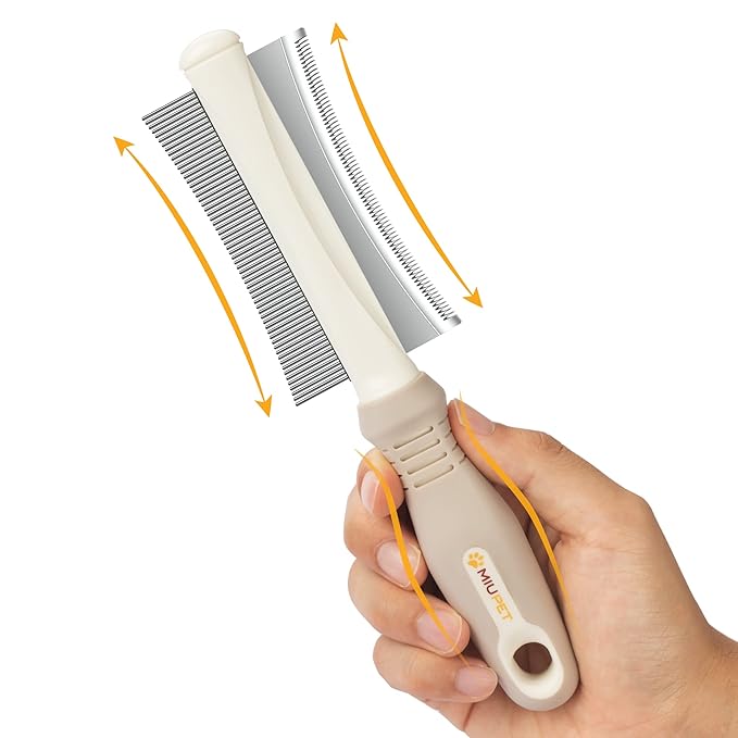 2 in 1 Dog & Cat Deshedding Brush & Grooming Comb, Double Sided Professional Brush for Short Medium or Long Hair, Effectively Remove Dead & Floating Hair