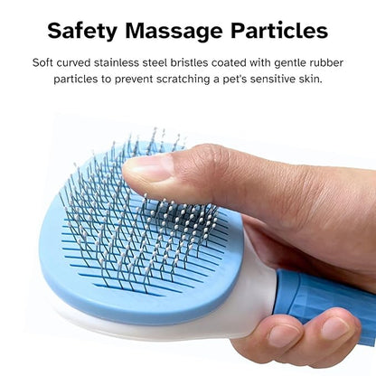 Self-Cleaning Grooming Brush for Cats and Dogs - Suitable for Long or Short Hair, Sensitive Skin Comb, Blue and White - [TaiQiang]