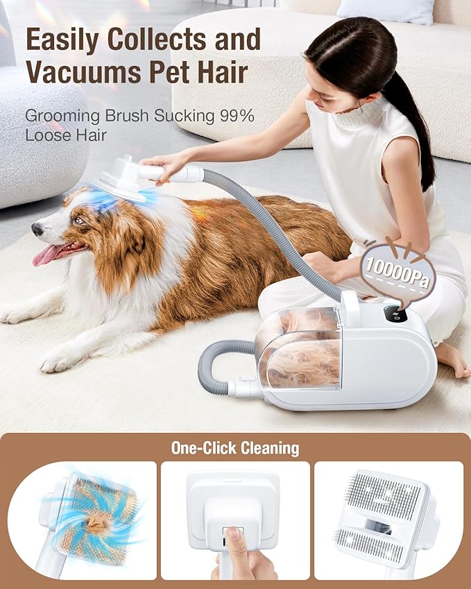 Dog Grooming Vacuum, 2.7L Dog Hair Vacuum with Clipper Nail Grinder Paw Trimmer, 3 Suction Modes, Low Noise Groomer with 7 Pet Grooming Tools, Pet Grooming Vacuum for Dogs Cats