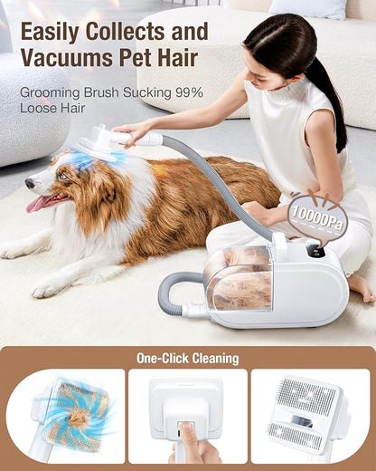 Dog Grooming Vacuum, 2.7L Dog Hair Vacuum with Clipper Nail Grinder Paw Trimmer, 3 Suction Modes, Low Noise Groomer with 7 Pet Grooming Tools, Pet Grooming Vacuum for Dogs Cats
