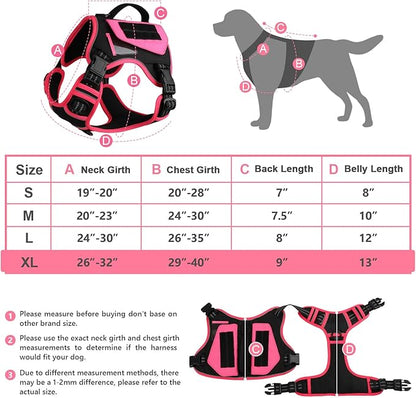 WINGOIN Tactical Dog Harness for Extra Large Dogs, No Pull Harness with Handle Pockets Poop Bag, Reflective Dog Vest, Military Heavy Duty Big Dog Harness for Walking Hiking Training, Black Pink, XL