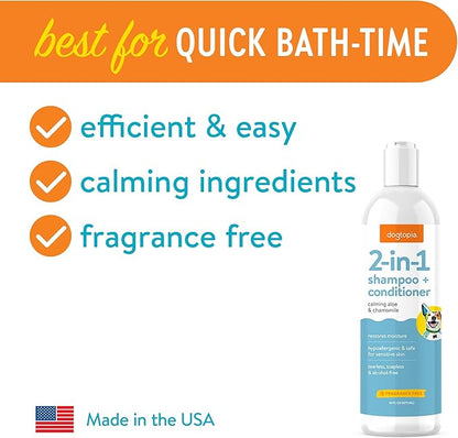 2-in-1 Shampoo & Conditioner | Fragrance-Free Shampoo/Conditioner for Dogs and Pets, Rich with Soothing Emollients | Hypoallergenic, Tearless, Soapless & Alcohol-Free for Everyday Use