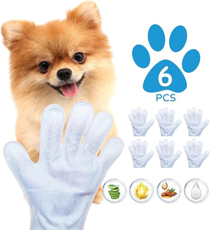 Hypoallergenic Cleaning Deodorizing Bath Wipes Gloves for Dogs Cats Gentle No-Rinse Nourishes Fur for Daily Use Travel Puppy Silver-ions
