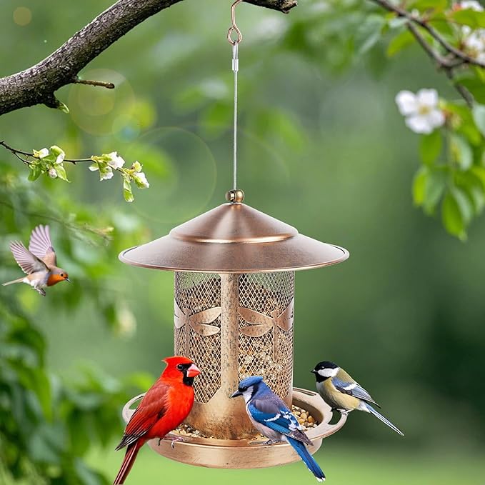 Bird Feeder, Metal Wild Bird Feeders for Outdoors Hanging, Beautiful Birdfeeders for Outside Garden Patio Decors - Dragonfly Pattern