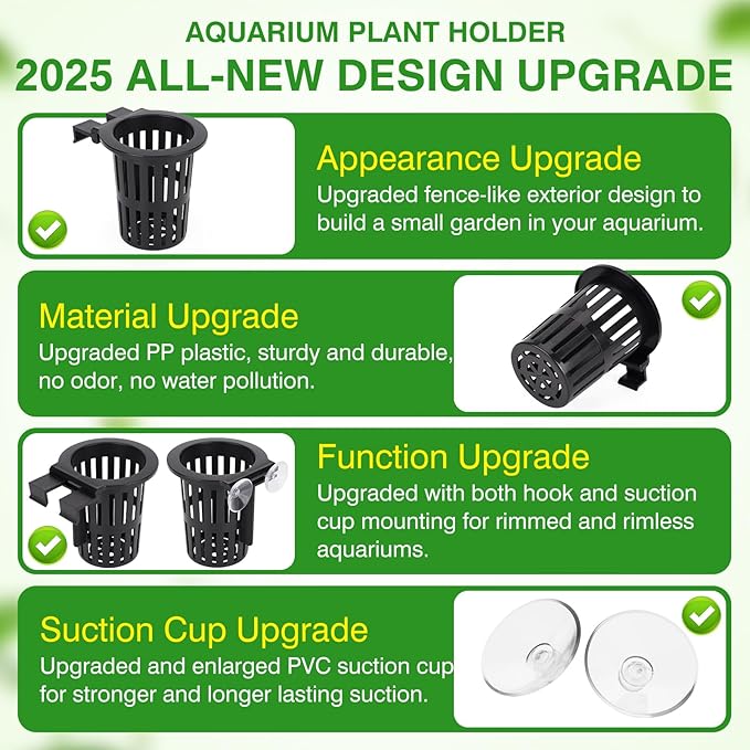 2025 New Upgraded Large Aquarium Plant Holder with 1.57-inch Extension Hooks and Suction Cups for Fish Tank Aquaponic Plant Cultivation and Aquascape Accessories Decorations (4 PCS)