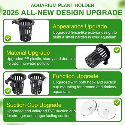 2025 New Upgraded Large Aquarium Plant Holder with 1.57-inch Extension Hooks and Suction Cups for Fish Tank Aquaponic Plant Cultivation and Aquascape Accessories Decorations (4 PCS)