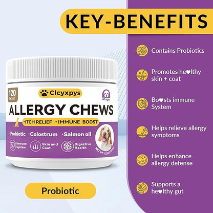 Probiotics for Dogs - Allergy Relief Chews Tablets for Dogs, Supporting Intestinal Health, Immunity - Relieving Itchy, Allergies, Licking Paws, Salmon Oil, Dry Skin and Hair Supplements-120ct