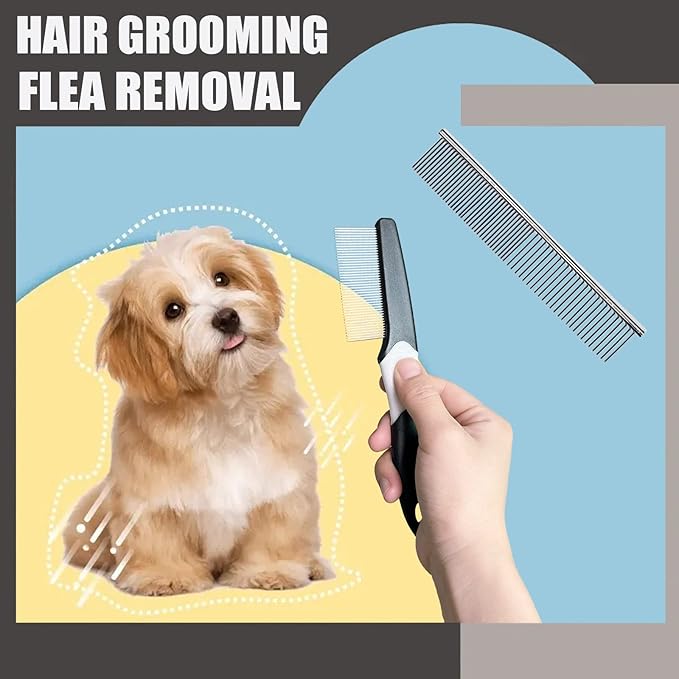 5PCS Grooming Kit for Dog,Puppy- Deshedding & Slicker Brush for Short-Haired Pets, Flea Comb and Grooming Comb Set Grey