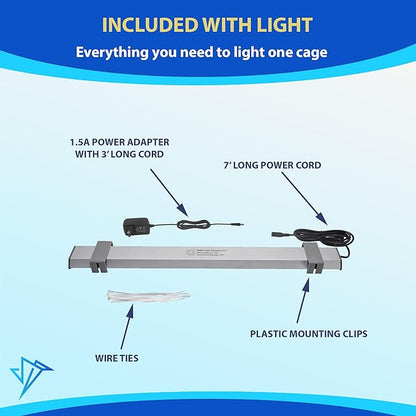 HappyBird Lighting Bird Cage Light - Full Spectrum LED Pet Light - Simulates Natural Environment - Safe for Soft Bill Birds – Easy to Install - (18" Long)