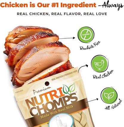NutriChomps Dog Chews, 6-inch Braids, Easy to Digest, Long Lasting, Rawhide-Free Dog Treats, Healthy, 4 Count, Real Milk flavor