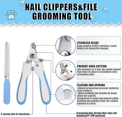 Pet Dog Nail Trimmers & Clipper - Quick Safety Sensor Dog Nail Clippers for Large & Medium Dogs - Pet Toenail Clippers with Nail File
