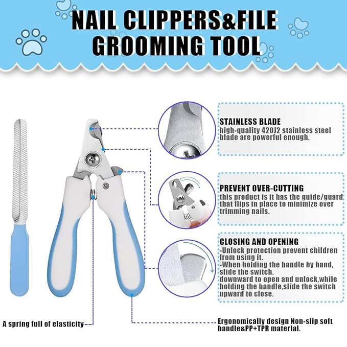 Dog & Cat Grooming Brush Combo - Double Sided Shedding and Dematting Undercoat Rake Comb for All Hair Types, Extra Wide, Blue, 2 Count