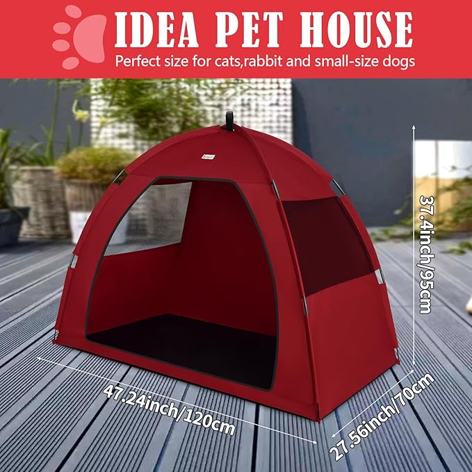 Cat and Dog Waterproof Tent House - Indoor/Outdoor Cave Nest Bed for Small Pets, Washable (Red, Extra Large)
