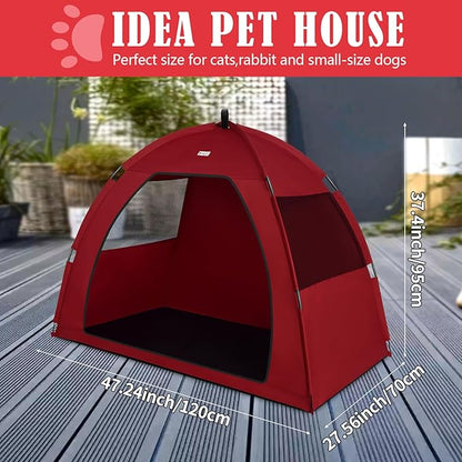 Cat and Dog Waterproof Tent House - Indoor/Outdoor Cave Nest Bed for Small Pets, Washable (Red, Extra Large)