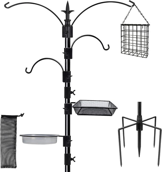 yosager Premium Bird Feeding Station Kit, 90" x 23" Birds Feeder Pole, Planter Hanger, Multi Feeder Hanging Kit with Metal Suet and Bath for Bird Watching, Attracting Wild Birds