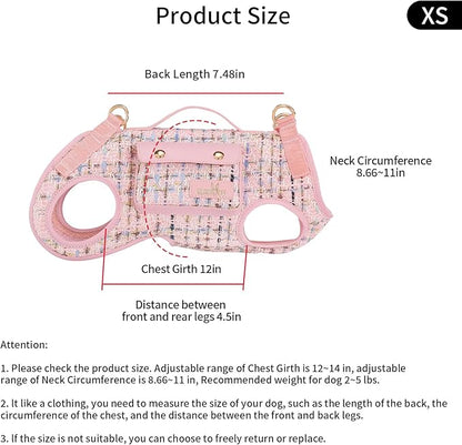 Dog Lift Harness Dog Carrier Dog VES Harness Adjustable Dog Leash with Small Puppy Treat Bag（Pink,XS）